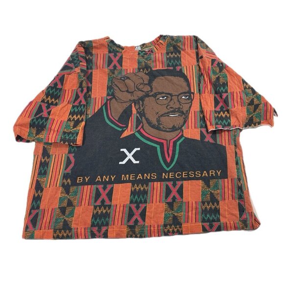 Vintage 90’s Malcolm X Rap T-Shirt 2 Sided Size XL Boxy Kacy Kente Cloth Rare - Picture 3 of 8